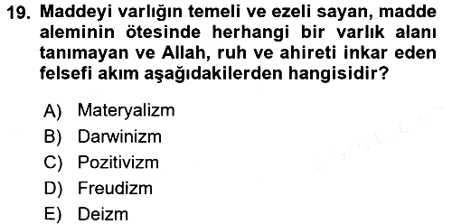 İslam İnanç Esasları 2017-2018 Dönem Sonu Sınavı - 19. soru