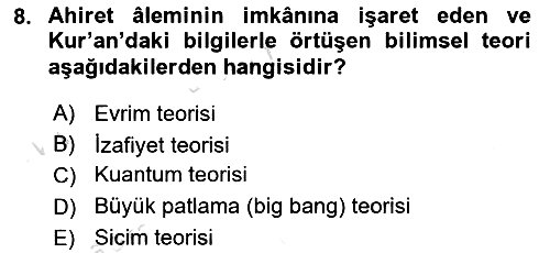 İslam İnanç Esasları 2019-2020 Dönem Sonu Sınavı - 8. soru