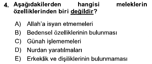 İslam İnanç Esasları 2021-2022 Dönem Sonu Sınavı - 4. soru