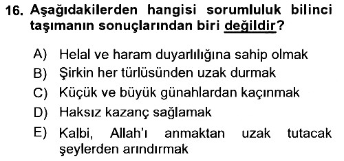 İslam İnanç Esasları 2021-2022 Dönem Sonu Sınavı - 16. soru