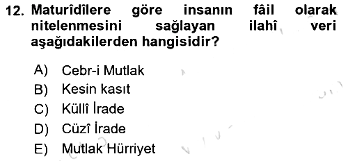 İslam İnanç Esasları 2024-2025 Dönem Sonu Sınavı - 12. soru