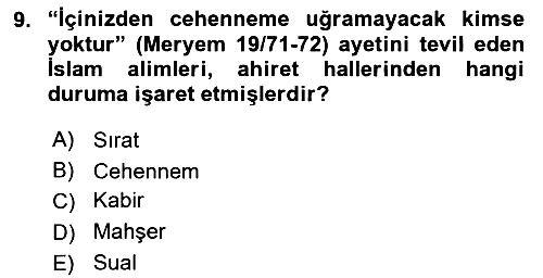İslam İnanç Esasları 2025-2026 Dönem Sonu Sınavı - 9. soru