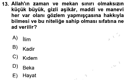 İslam İnanç Esasları 2025-2026 Dönem Sonu Sınavı - 13. soru