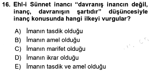İslam İnanç Esasları 2025-2026 Dönem Sonu Sınavı - 16. soru