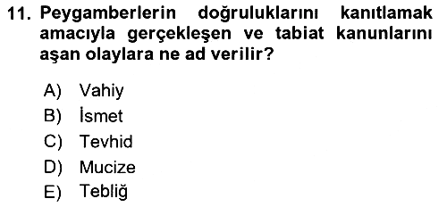 İslam İnanç Esasları 2018-2019 Yaz Okulu Sınavı - 11. soru