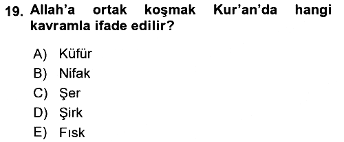 İslam İnanç Esasları 2018-2019 Yaz Okulu Sınavı - 19. soru