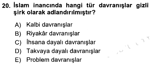 İslam İnanç Esasları 2021-2022 Yaz Okulu Sınavı - 20. soru