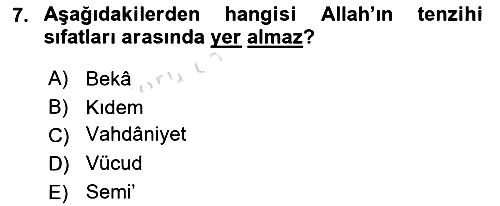 İslam İnanç Esasları 2022-2023 Yaz Okulu Sınavı - 7. soru