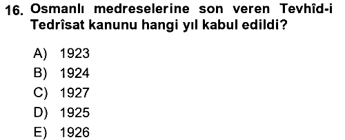 İslam Kurumları ve Medeniyeti 2016-2017 3 Ders Sınavı - 16. soru