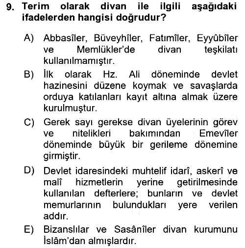 İslam Kurumları ve Medeniyeti 2017-2018 3 Ders Sınavı - 9. soru