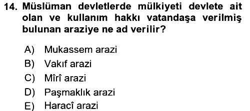 İslam Kurumları ve Medeniyeti 2017-2018 3 Ders Sınavı - 14. soru