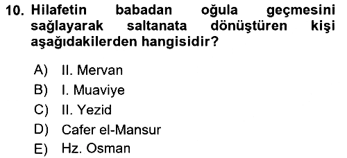 İslam Kurumları ve Medeniyeti 2018-2019 3 Ders Sınavı - 10. soru