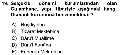 İslam Kurumları ve Medeniyeti 2018-2019 3 Ders Sınavı - 19. soru