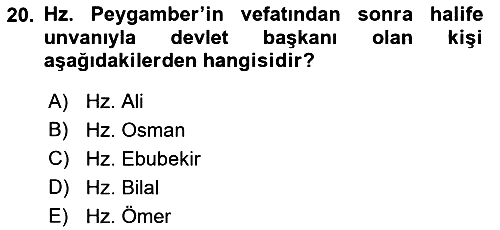 İslam Kurumları ve Medeniyeti 2018-2019 3 Ders Sınavı - 20. soru