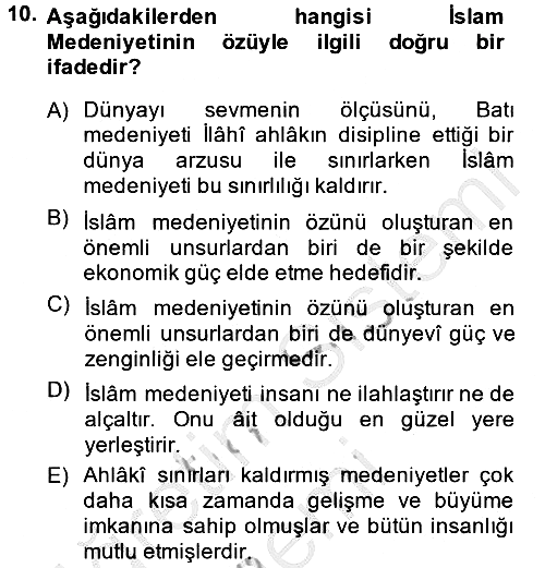 İslam Kurumları ve Medeniyeti 2013-2014 Ara Sınav - 10. soru