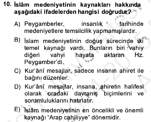 İslam Kurumları ve Medeniyeti 2014-2015 Ara Sınav - 10. soru