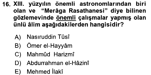 İslam Kurumları ve Medeniyeti 2015-2016 Ara Sınav - 16. soru