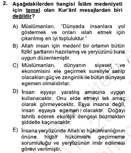 İslam Kurumları ve Medeniyeti 2013-2014 Dönem Sonu Sınavı - 2. soru