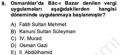 İslam Kurumları ve Medeniyeti 2013-2014 Dönem Sonu Sınavı - 9. soru
