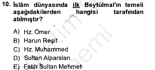 İslam Kurumları ve Medeniyeti 2013-2014 Dönem Sonu Sınavı - 10. soru