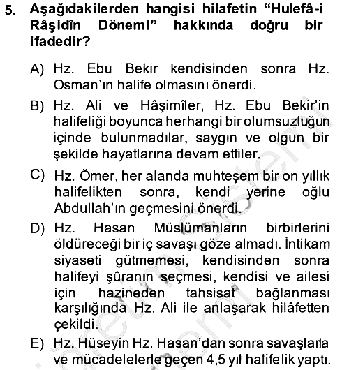 İslam Kurumları ve Medeniyeti 2014-2015 Dönem Sonu Sınavı - 5. soru