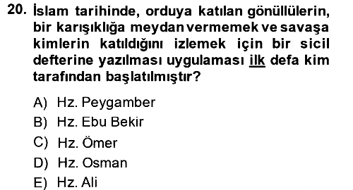 İslam Kurumları ve Medeniyeti 2014-2015 Dönem Sonu Sınavı - 20. soru