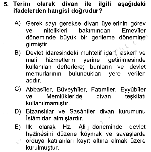İslam Kurumları ve Medeniyeti 2015-2016 Dönem Sonu Sınavı - 5. soru