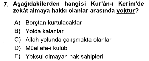 İslam Kurumları ve Medeniyeti 2015-2016 Dönem Sonu Sınavı - 7. soru