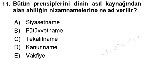İslam Kurumları ve Medeniyeti 2015-2016 Dönem Sonu Sınavı - 11. soru