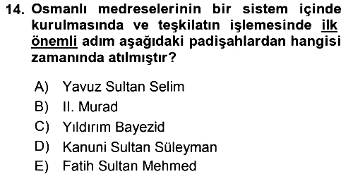 İslam Kurumları ve Medeniyeti 2015-2016 Dönem Sonu Sınavı - 14. soru