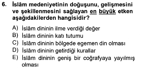 İslam Kurumları ve Medeniyeti 2013-2014 Tek Ders Sınavı - 6. soru