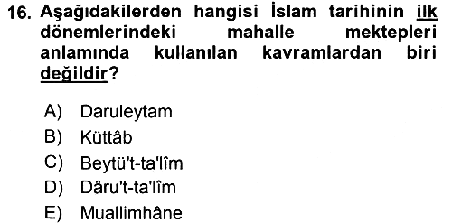 İslam Kurumları ve Medeniyeti 2015-2016 Tek Ders Sınavı - 16. soru