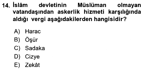 İslam Kurumları ve Medeniyeti 2022-2023 Yaz Okulu Sınavı - 14. soru