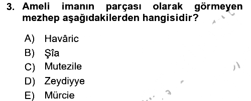 İslam Mezhepleri Tarihi 2016-2017 3 Ders Sınavı - 3. soru
