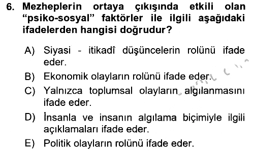 İslam Mezhepleri Tarihi 2016-2017 3 Ders Sınavı - 6. soru