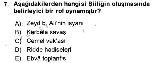 İslam Mezhepleri Tarihi 2016-2017 3 Ders Sınavı - 7. soru
