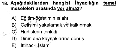 İslam Mezhepleri Tarihi 2016-2017 3 Ders Sınavı - 18. soru