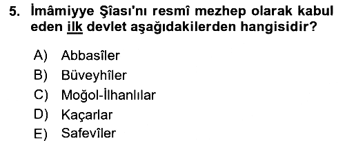 İslam Mezhepleri Tarihi 2017-2018 3 Ders Sınavı - 5. soru