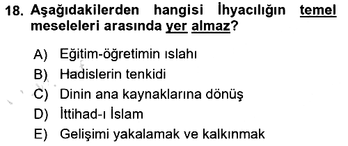 İslam Mezhepleri Tarihi 2018-2019 3 Ders Sınavı - 18. soru