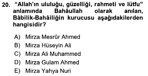 İslam Mezhepleri Tarihi 2018-2019 3 Ders Sınavı - 20. soru