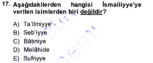 İslam Mezhepleri Tarihi 2013-2014 Ara Sınav - 17. soru