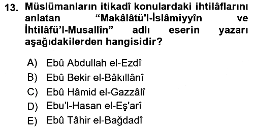 İslam Mezhepleri Tarihi 2015-2016 Ara Sınav - 13. soru