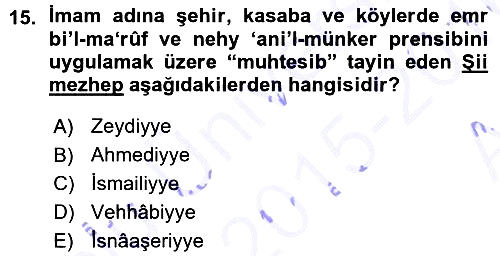 İslam Mezhepleri Tarihi 2015-2016 Ara Sınav - 15. soru