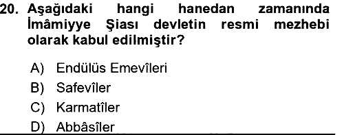 İslam Mezhepleri Tarihi 2015-2016 Ara Sınav - 20. soru