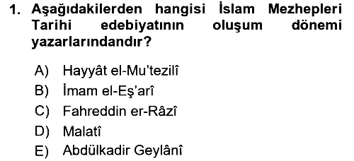 İslam Mezhepleri Tarihi 2017-2018 Ara Sınav - 1. soru