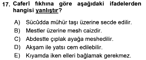 İslam Mezhepleri Tarihi 2017-2018 Ara Sınav - 17. soru