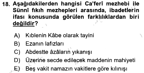 İslam Mezhepleri Tarihi 2017-2018 Ara Sınav - 18. soru