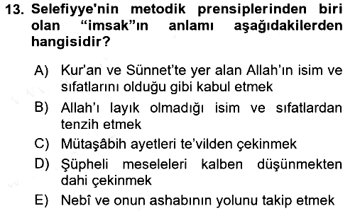 İslam Mezhepleri Tarihi 2018-2019 Ara Sınav - 13. soru