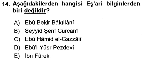 İslam Mezhepleri Tarihi 2018-2019 Ara Sınav - 14. soru