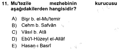 İslam Mezhepleri Tarihi 2022-2023 Ara Sınav - 11. soru